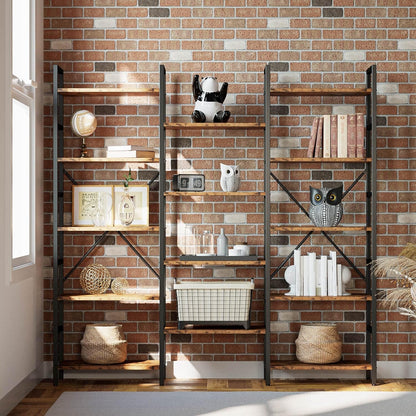 Bookcases and Bookshelves Triple Wide 5 Tiers Industrial Bookshelf,