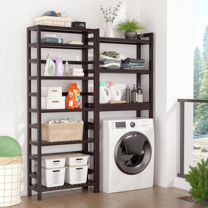 6-Tier Bamboo Bookshelves and Bookcases, Adjustable 63.4”Tall Shallow