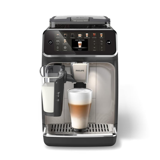 PHILIPS 5500 Series Fully Automatic Espresso Machine, LatteGo Milk System, Integrated Grinder, 20 Hot & Iced Coffee Pre-Sets, Quick Start, SilentBrew, 15-Bar Pressure, Black Chrome (EP5544/94)