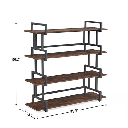 Industrial 4-tier Bookshelves, Metal And Wood Bookshelves, Open
