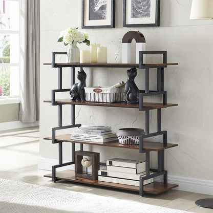 Industrial 4-tier Bookshelves, Metal And Wood Bookshelves, Open