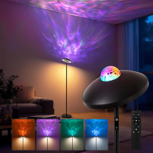 Dinoho LED Floor Lamp with RGB Star Projector & Remote, Stepless 3000-6000K Color Changing Standing Lamp, Dimmable Black Corner Lamp, 15W Modern 69" Tall Light for Bedroom, Kids Room, Living Room