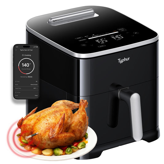 Typhur 8QT Sync Air Fryer with Built-in Wireless Meat Thermometer, 9-in-1 Smart Non Toxic Ceramic Airfryer for Quick Easy Meals, 450°F Max, Cooks 6lb Whole Chicken, Dishwasher Safe, 120V