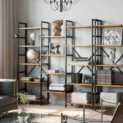 Bookcases and Bookshelves Triple Wide 5 Tiers Industrial Bookshelf,