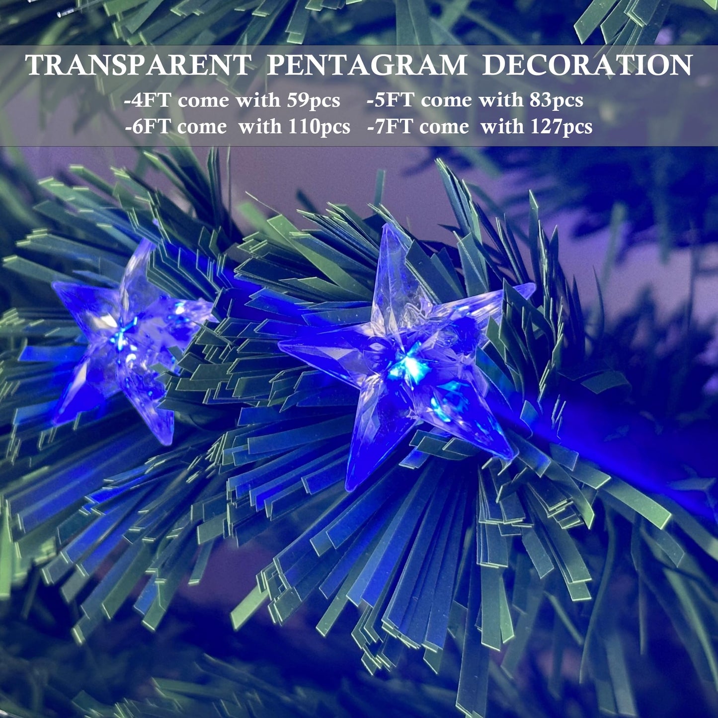 Asinse 6ft Fiber Optic Artificial Christmas Tree, 250 Blue&White LED Lights, Pre-Lit Xmas Tree with 110 Transparent Stars, Metal Stand (6FT/180CM, Type 3)