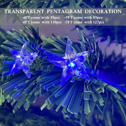 Asinse 6ft Fiber Optic Artificial Christmas Tree, 250 Blue&White LED Lights, Pre-Lit Xmas Tree with 110 Transparent Stars, Metal Stand (6FT/180CM, Type 3)