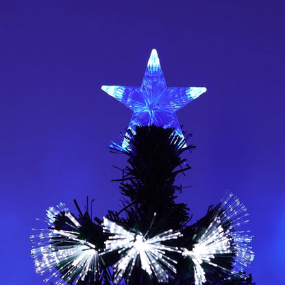 Asinse 6ft Fiber Optic Artificial Christmas Tree, 250 Blue&White LED Lights, Pre-Lit Xmas Tree with 110 Transparent Stars, Metal Stand (6FT/180CM, Type 3)