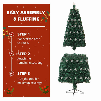 Asinse 6ft Fiber Optic Artificial Christmas Tree, 250 Blue&White LED Lights, Pre-Lit Xmas Tree with 110 Transparent Stars, Metal Stand (6FT/180CM, Type 3)