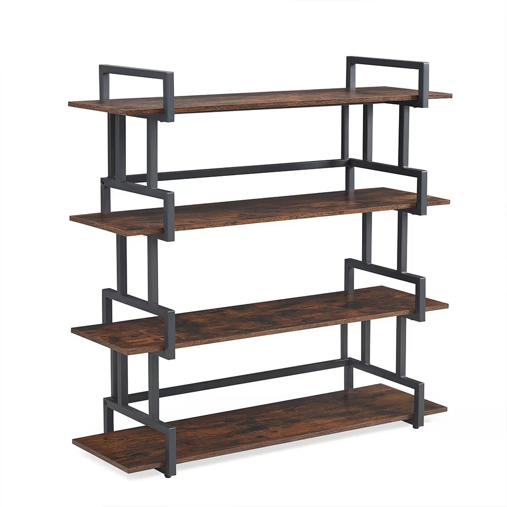 Industrial 4-tier Bookshelves, Metal And Wood Bookshelves, Open