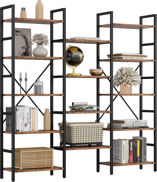 Bookcases and Bookshelves Triple Wide 5 Tiers Industrial Bookshelf,