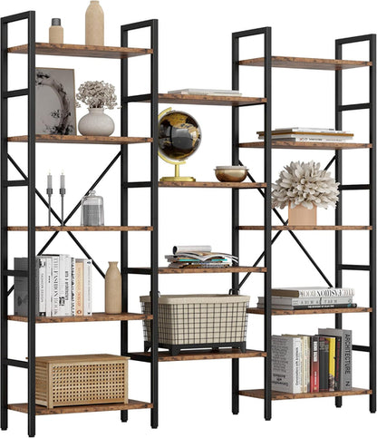 Bookcases and Bookshelves Triple Wide 5 Tiers Industrial Bookshelf,