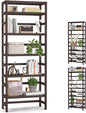 6-Tier Bamboo Bookshelves and Bookcases, Adjustable 63.4”Tall Shallow