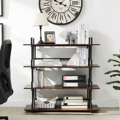 Industrial 4-tier Bookshelves, Metal And Wood Bookshelves, Open